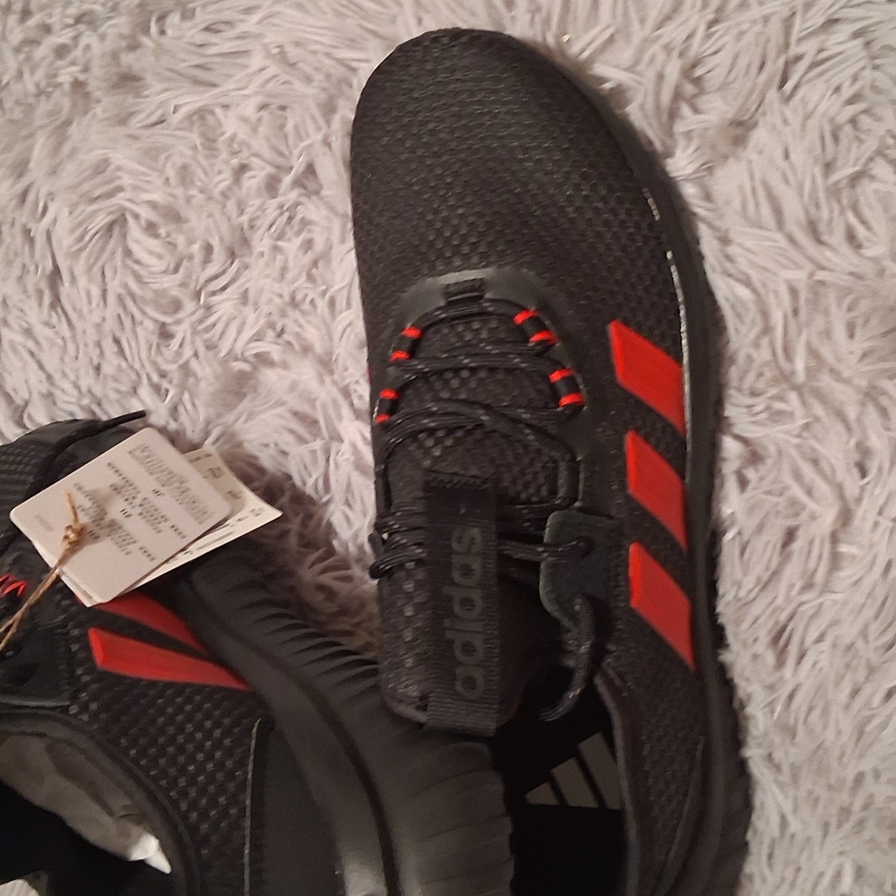 Adidas Men's Black Sneakers with Red Stripes